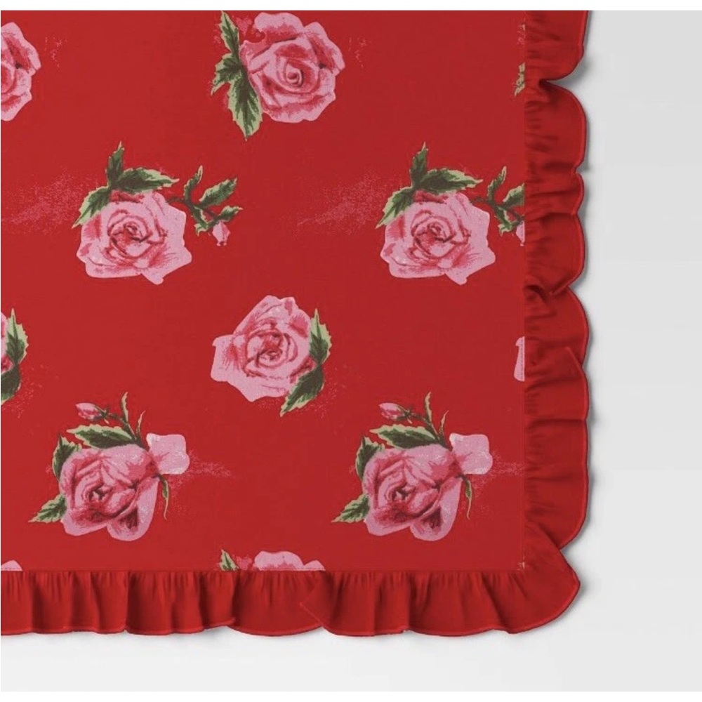 Threshold Valentines Table Runner Red Rose Stripes Ruffles 14” x 72” Reversible - Picture 4 of 9